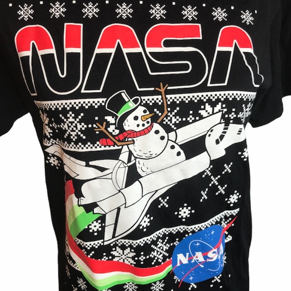 Fifth Sun NASA Snowman Christmas T-Shirt, Black - Picture 5 of 7